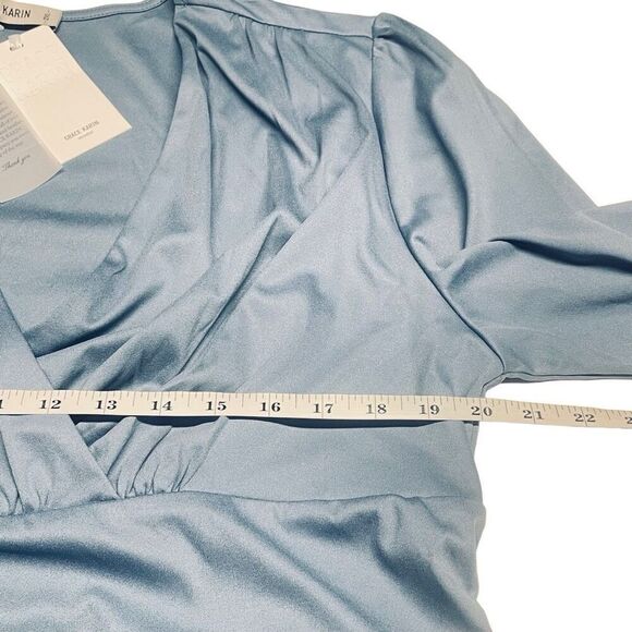 Grace Karin French Blue Surplice Cinched Side Top L0097 - Picture 5 of 8